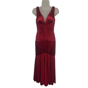 Vintage Cache Red Satin V-Neck Mermaid Gown Y2K‎ Formal Prom Dress Womens